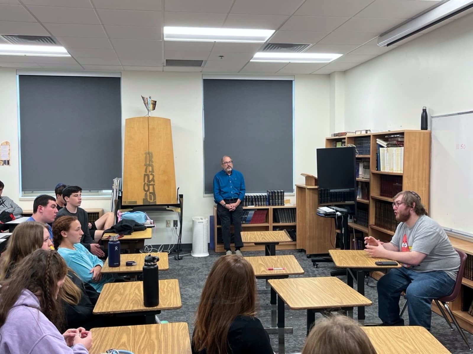 David Last speaking in a classroom